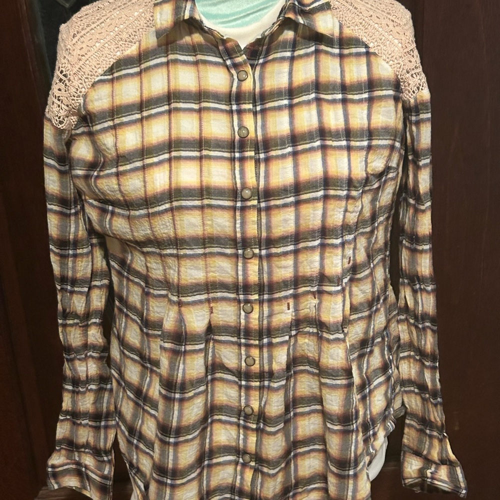 Free People Multicolor Plaid Shirt size small
